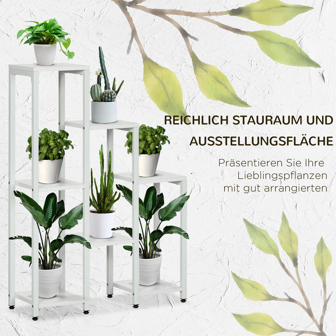 Blomsterstativ, plantestativ, 7 etager, til indendørs og udendørs brug, stål, hvid, 65 x 23 x 94,5 cm