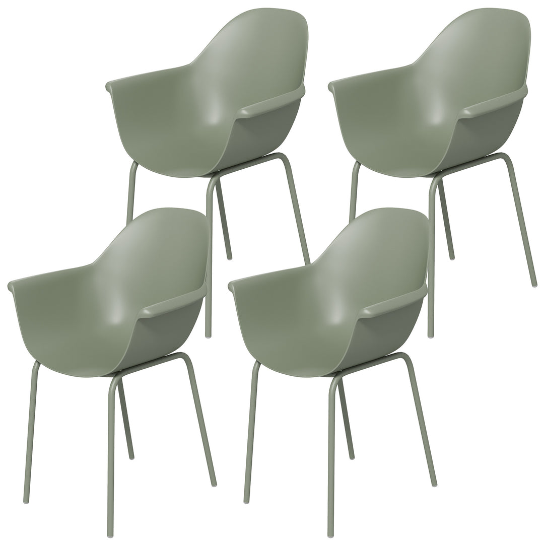 Havestolsæt med 4, med ryglæn/armlæn, vejrbestandig, op til 120 kg, plast/metal, grøn