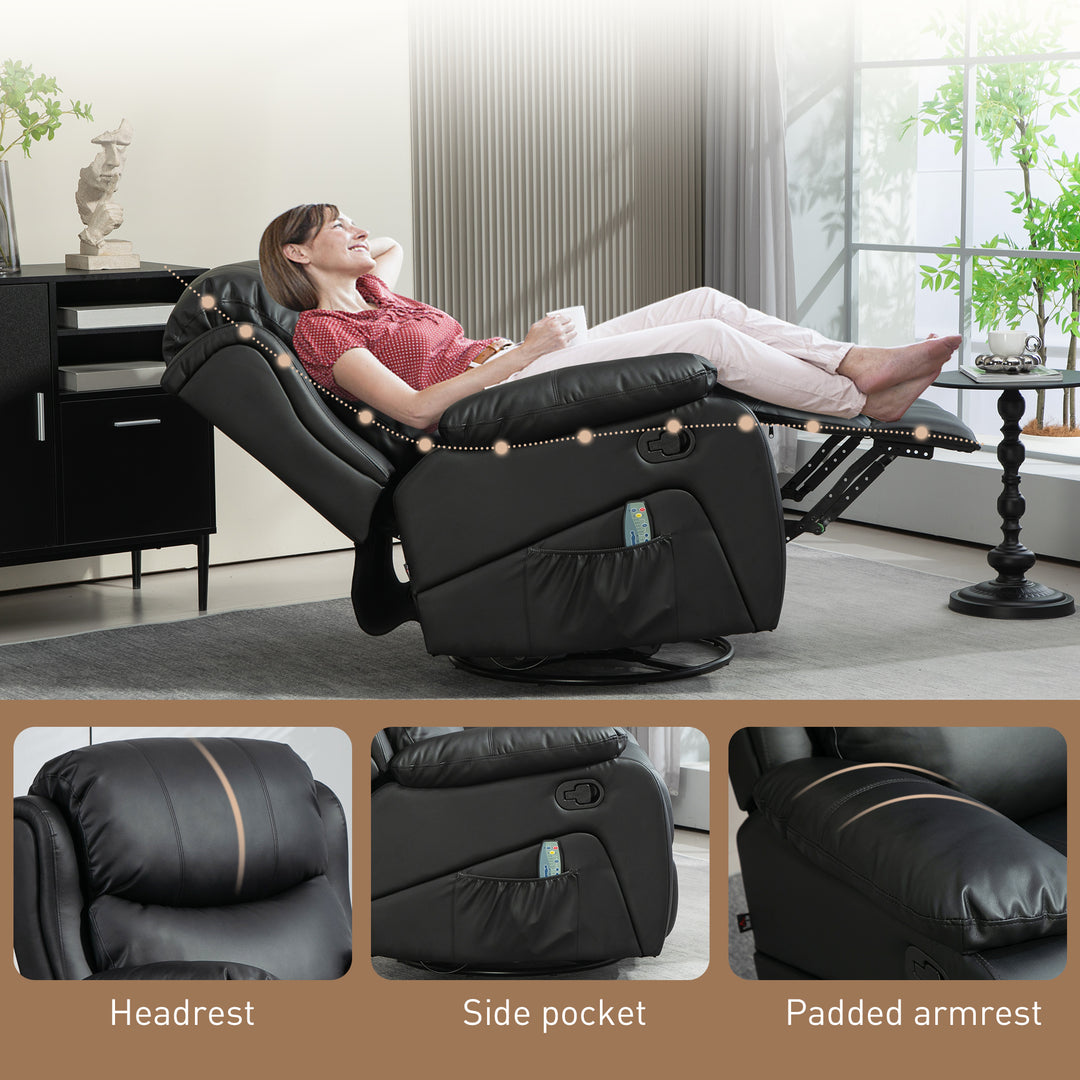 Massagestol, varme- og lænefunktion, kunstlæder, op til 150 kg, 97 x 92 x 104 cm, sort