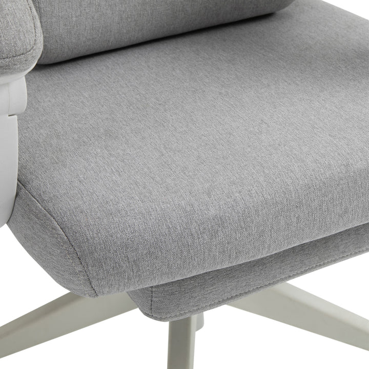 Kontorstol, ergonomisk skrivebordsstol med nakkestøtte, lændehynde, højdejusterbar gamingstol med fodstøtte, høj ryglæn, grå 62 x 68 x 117-127 cm