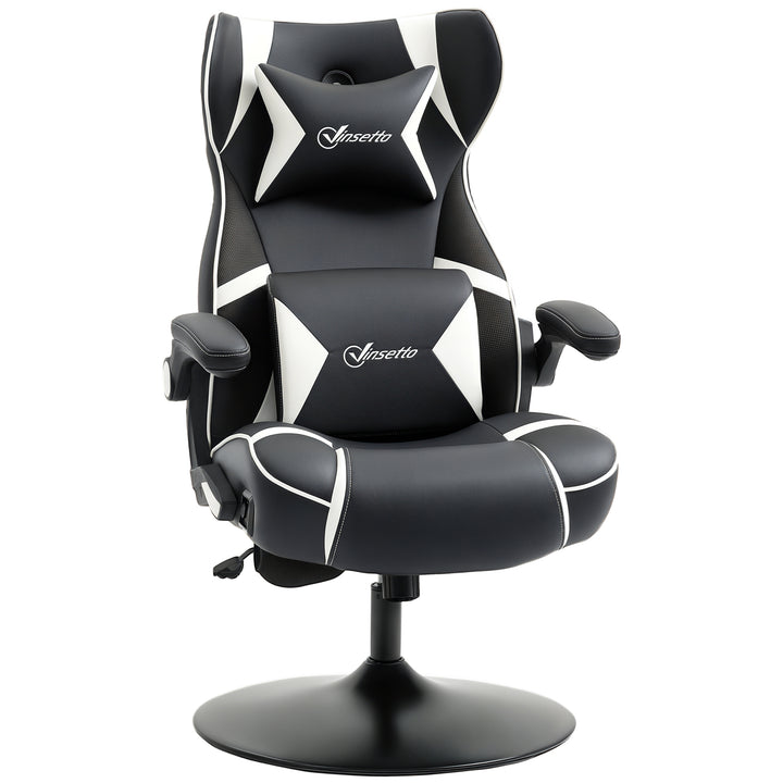 Gamingstol, gamingstol, integrerede højttalere, lænestol, sort+hvid, 69 x 73 x 118 cm