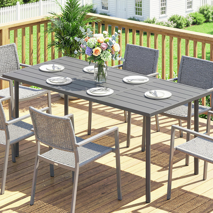 Havebord 165 x 80 cm til 6 personer, spisebord med lamelplade, stålstel, rektangulært