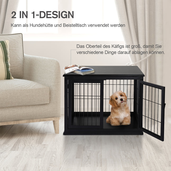 Hundetransport 58,5 cm x 81 cm x 66 cm døre, mdf træ jern, 58,5 cm x 81 cm x 66 cm, sort