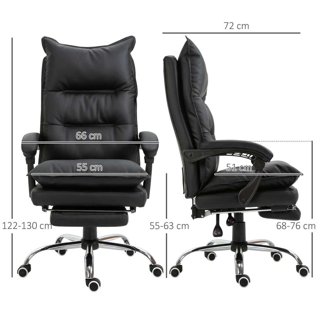 Kontorstol med lænefunktion, ergonomisk skrivebordsstol, højdejusterbar drejestol med fodstøtte, polstret, lasteevne op til 135 kg, til kontor, studie, sort