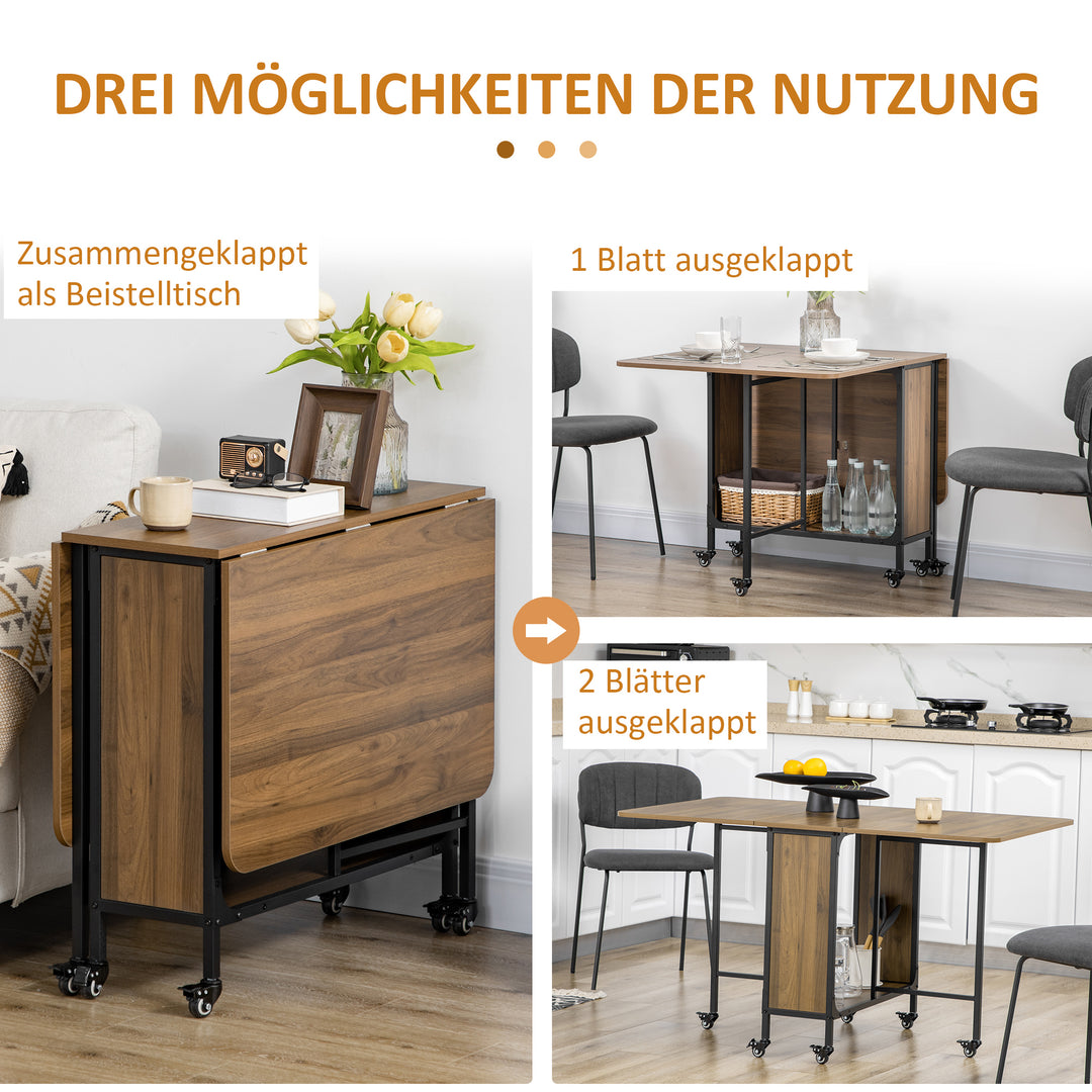 Mobilt klapbord, 2 klapflader, 130 cm x 80 cm x 74 cm, brun