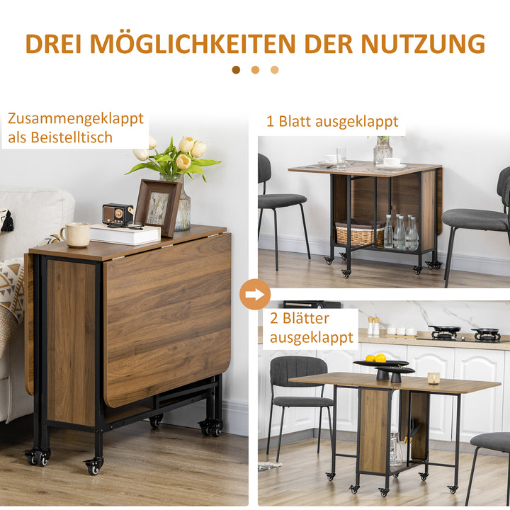 Mobilt klapbord, 2 klapflader, 130 cm x 80 cm x 74 cm, brun