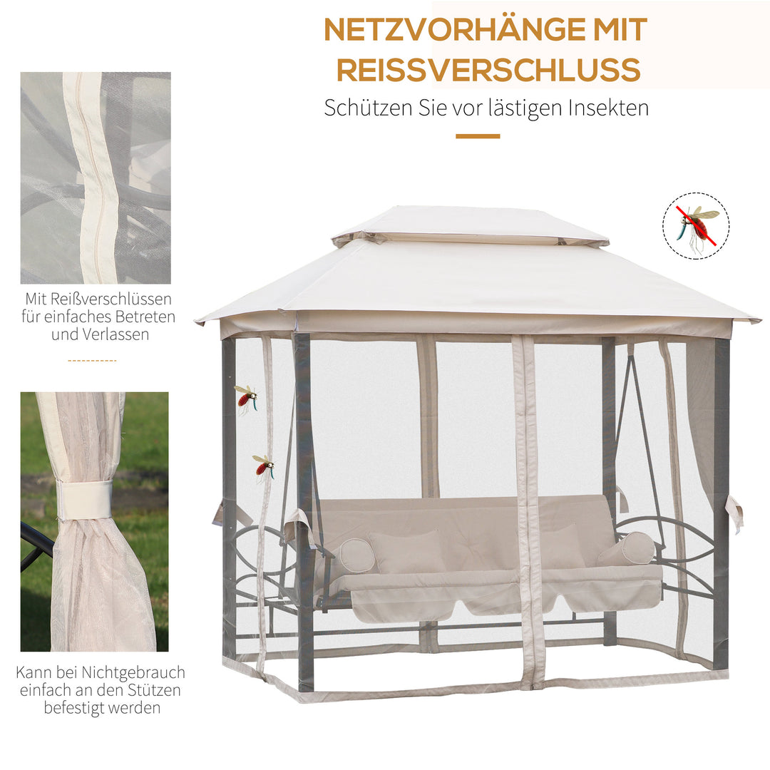 Hollywood gynge, havegynge med sidepaneler, 3-personers, beige, 256 x 172 x 248 cm