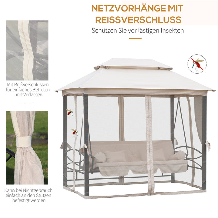 Hollywood gynge, havegynge med sidepaneler, 3-personers, beige, 256 x 172 x 248 cm