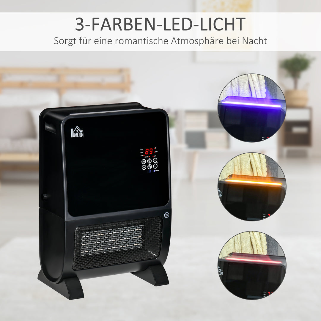 2-I-1 varmeblæser, varmelegeme, led-lys, 8-timers timer, 33 cm x 21 cm x 49,5 cm, sort