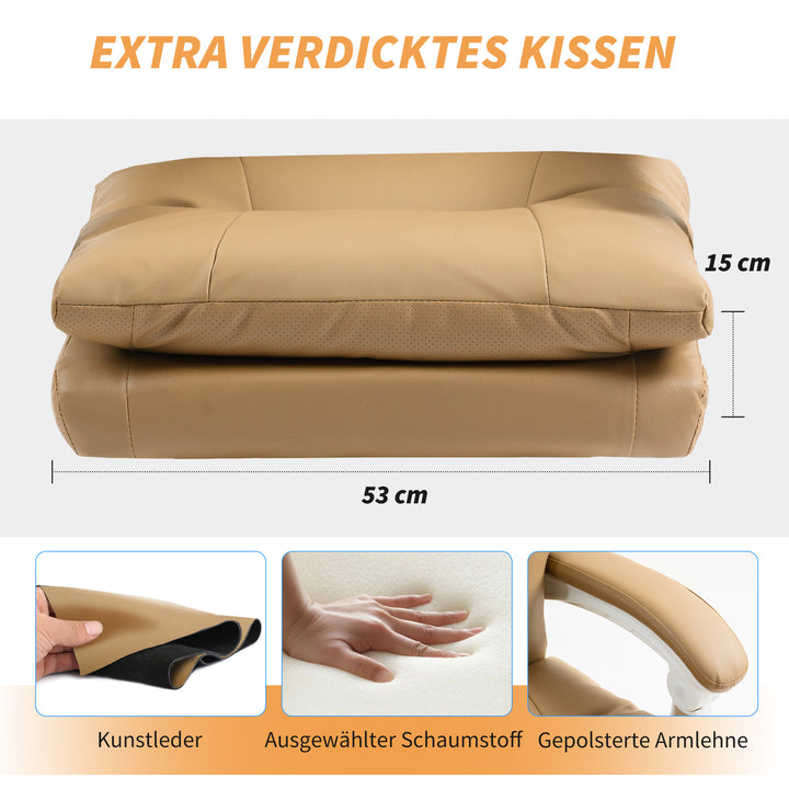Kontorstol ergonomisk skrivebordsstol med lændestøtte, sammenklappelig armlæn, fodstøtte lysebrun