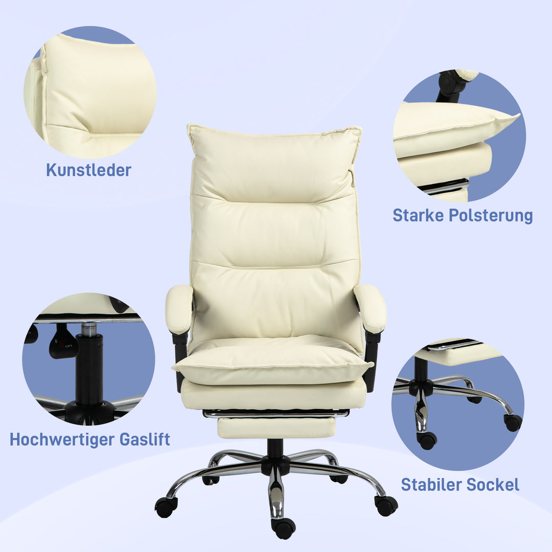 Kontorstol, justerbar sædehøjde, fodstøtte, kunstlæder, op til 135 kg, metalbase, 66 x 72 x 116-124 cm, beige