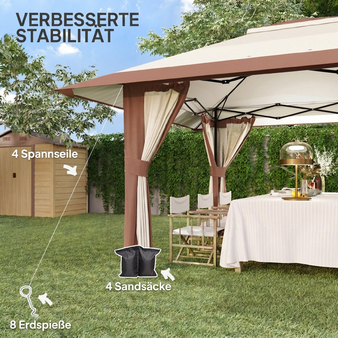 4 x 4 m havepavillon, havetelt med netvægge, UPF50+ beskyttelse, højdejusterbart partytelt, beige