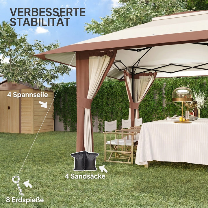 4 x 4 m havepavillon, havetelt med netvægge, UPF50+ beskyttelse, højdejusterbart partytelt, beige