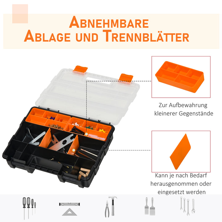 4 Stk. værktøjsopbevaringskasse multifunktionel værktøjskasse sorteringskasse smådele magasindele plast orange+sort 28,7 x 22,5 x 5,5 cm