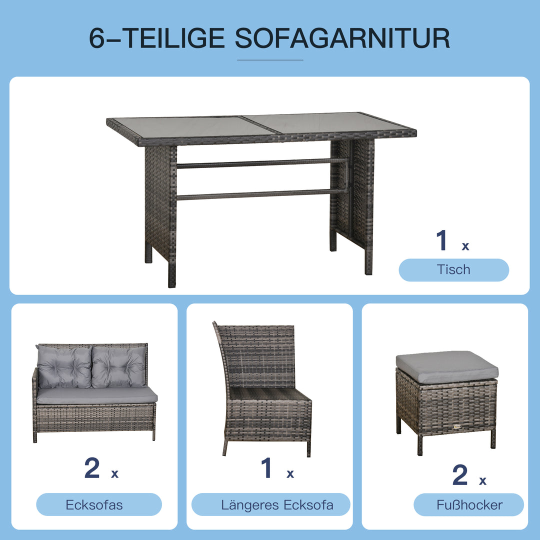 Pe-rattan havemøbelsæt til 5 personer, rattan loungesæt, aftagelige hynder, grå + brun