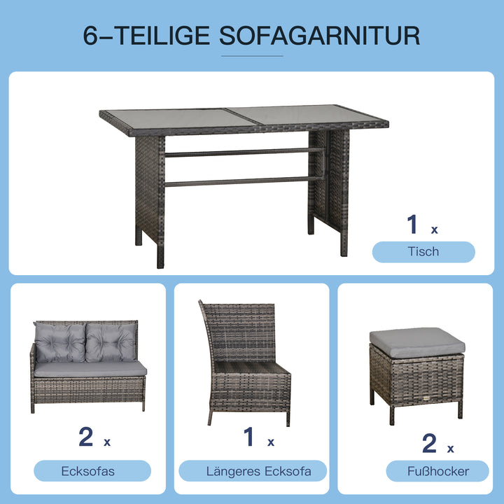 Pe-rattan havemøbelsæt til 5 personer, rattan loungesæt, aftagelige hynder, grå + brun