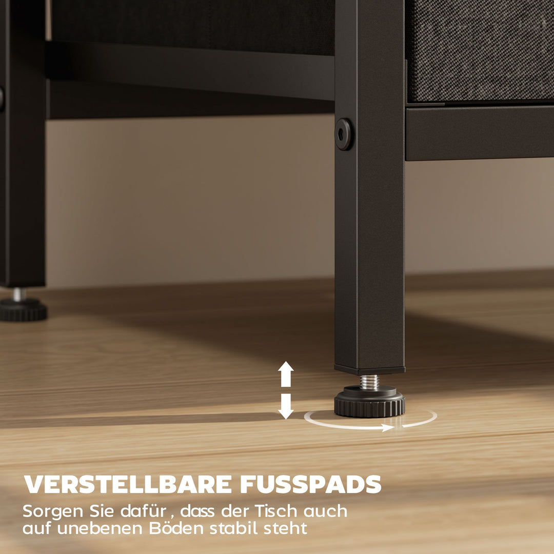 Sofabord/sidebord med ladestation, stålstel, USB-C-porte, skuffer, kroge, 40 cm x 30 cm x 60 cm, sort