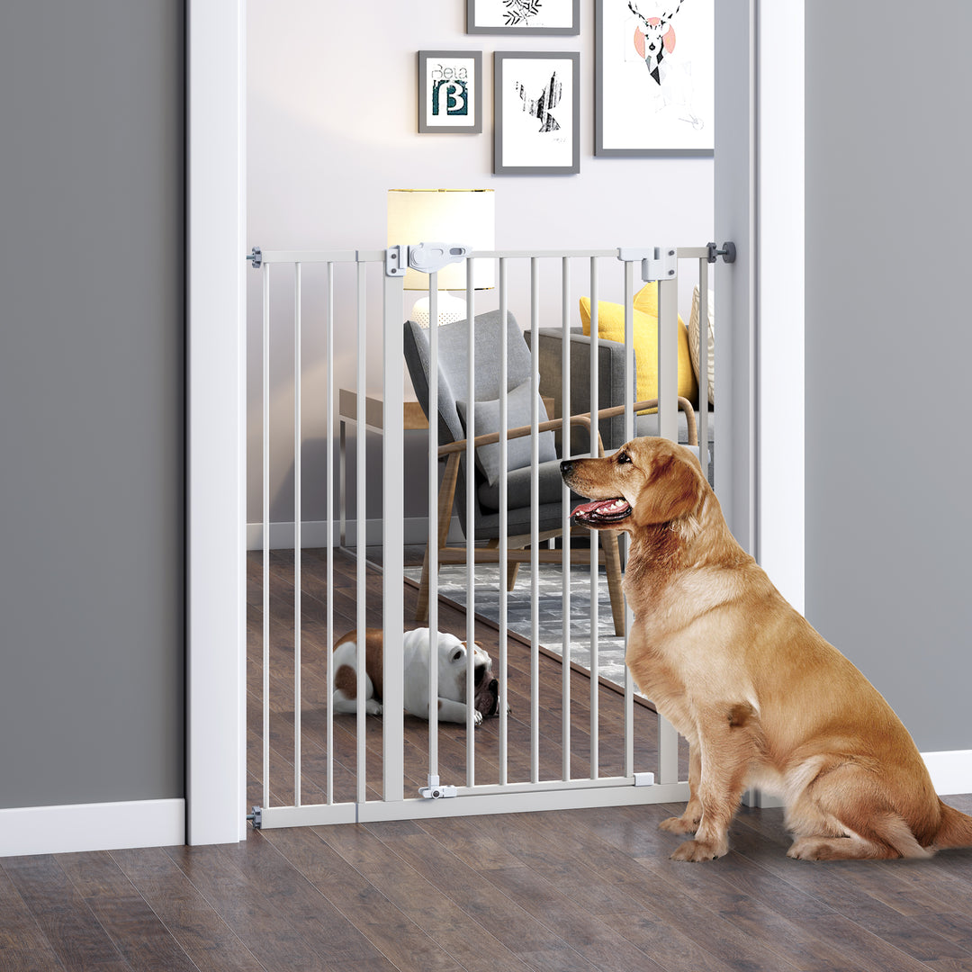 Ekstra høj hundegitter med automatisk lukning, metalramme, 97,5 x 104,1 cm, hvid