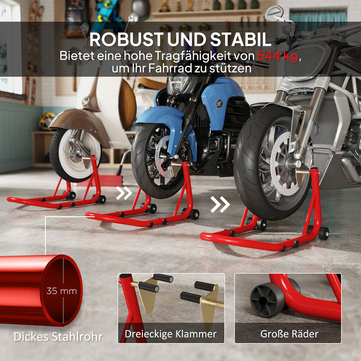 Motorcykel stander sæt for/bag montering stander motorcykel donkraft op til 544 kg stål rød