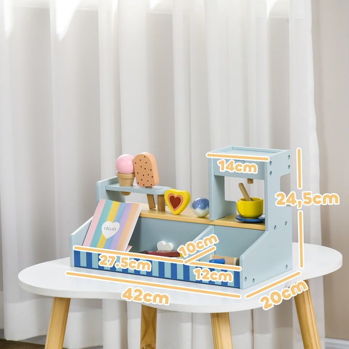 Lege-isbutik til børn, isbod, masser af tilbehør, fremmer fantasi og motorik, lyseblå