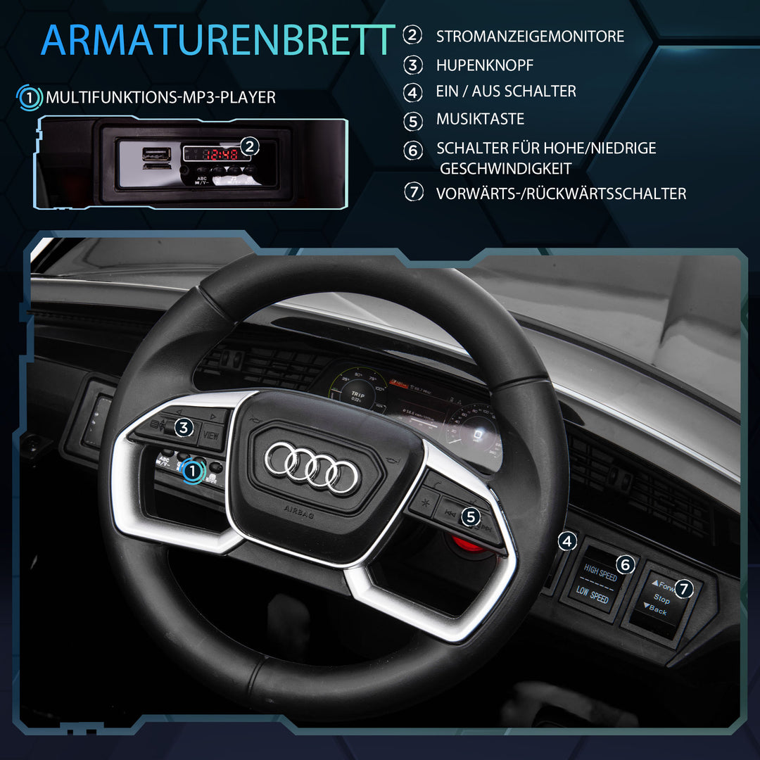 Elektrisk børnebil 12V elbil Audi E-tron elbil med fjernbetjening, sikkerhedssele, musik (MP3/USB/TF), børnebil til børn 3-5 år, 3-5 km/t, sort