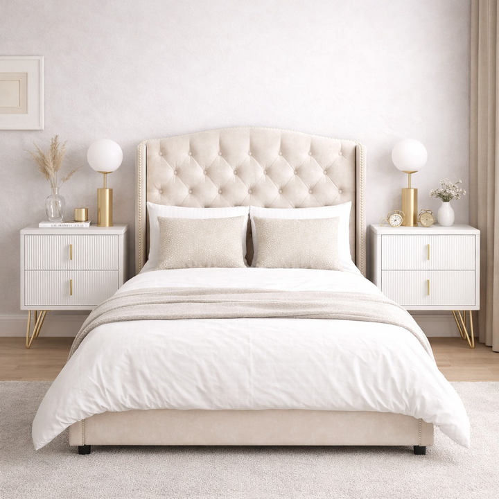 Sengeborde, sæt med 2 styks, natbord med 2 skuffer, moderne sidebord til soveværelse, B40 x D40 x H47 cm, hvid