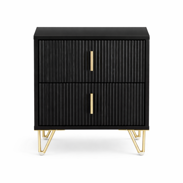 Sengeborde, sæt med 2 styks, natbord med 2 skuffer, moderne sidebord til soveværelse, B40 x T40 x H47 cm, sort