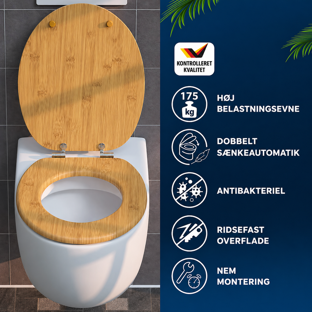 Toiletsæde i bambus med soft close, naturfarvet