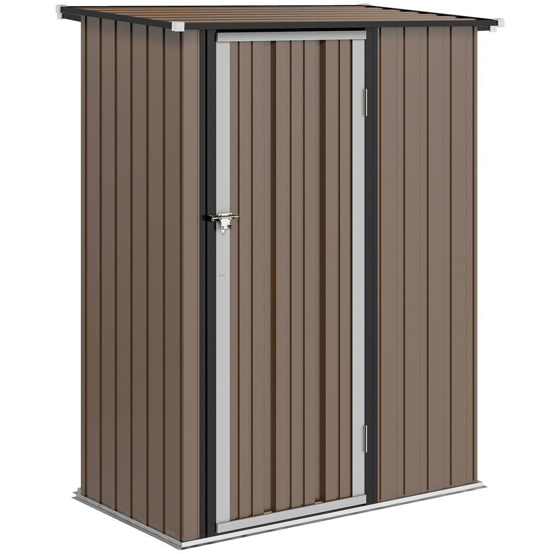 Haveskur 1,07 m² med skrånende tag, 142 x 86 x 189 cm, redskabsskur med aflåselig dør, havehus, stål, brun