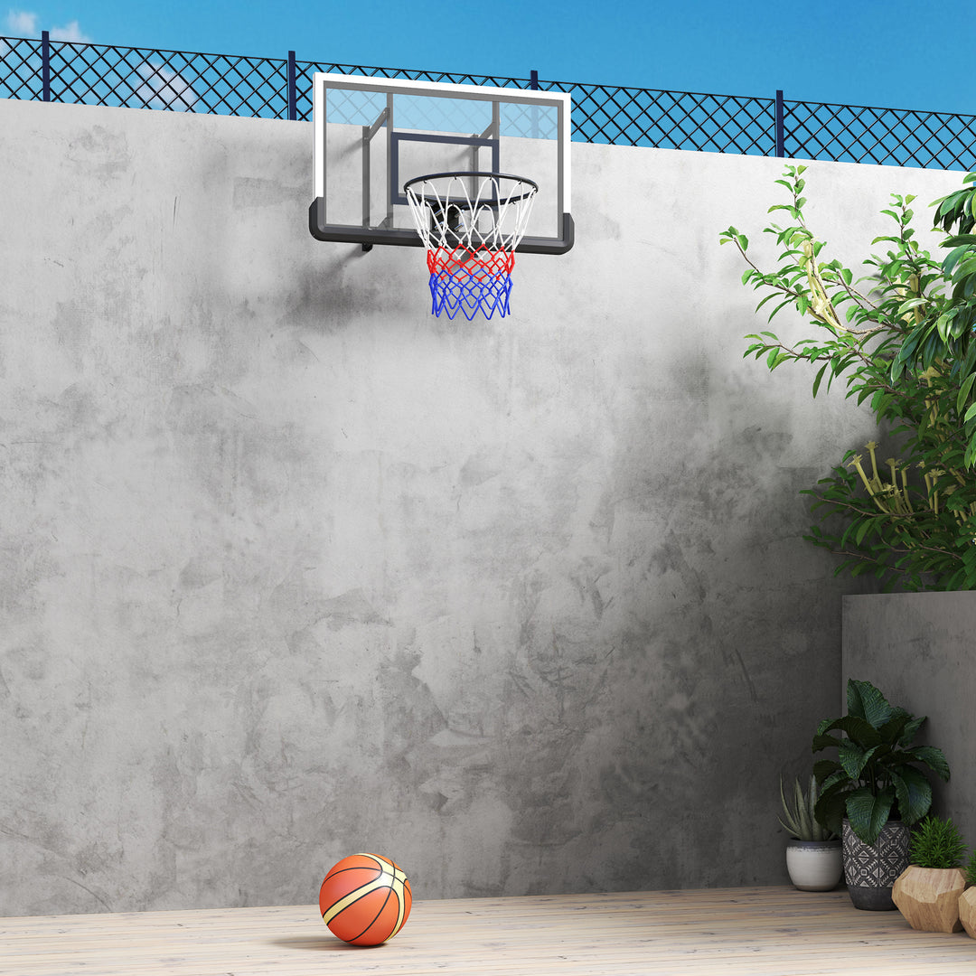 Vægmonteret basketballkurv, fjederbelastet kurv, brudsikker bagplade, sort