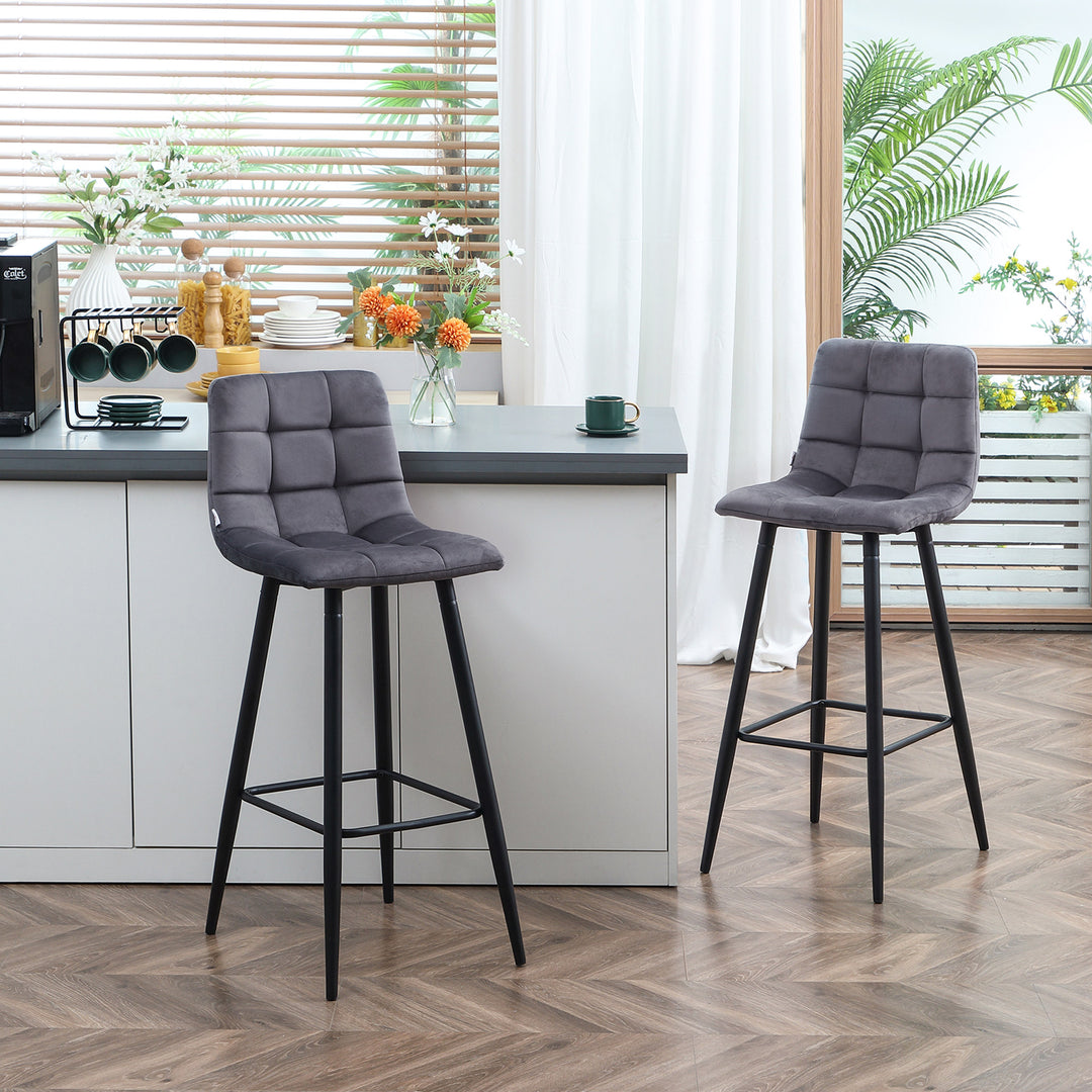 Sæt med 2 barstole med fodstøtte i retrodesign 42 cm x 47 cm x 105 cm grå