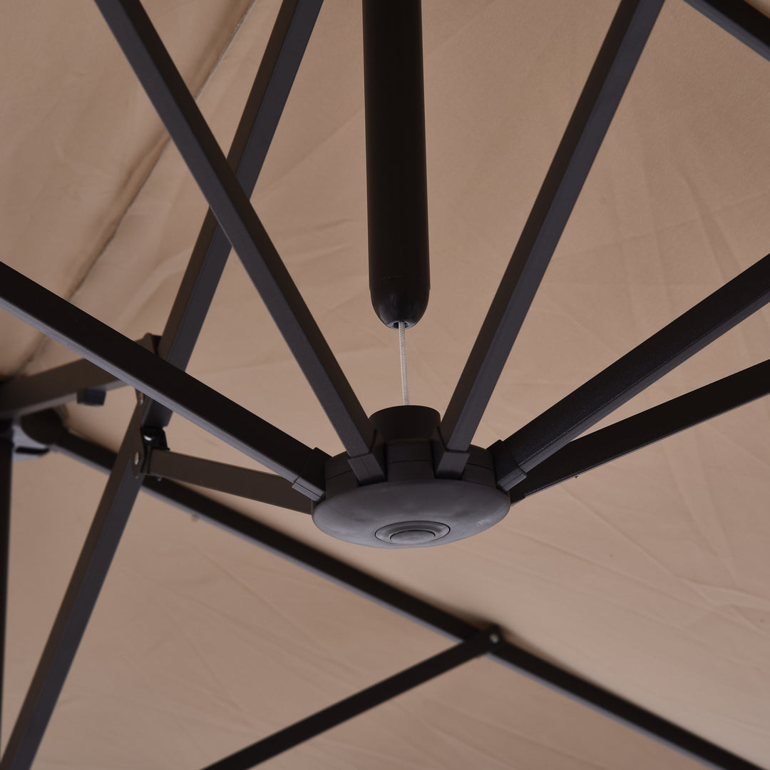 Dobbeltparasol 455 x 270 cm haveparasol med håndsving oval stabil metalstang markedsparasol dobbeltparasol terrasseparasol solbeskyttelse til strand balkon terrasse have lys kaffe