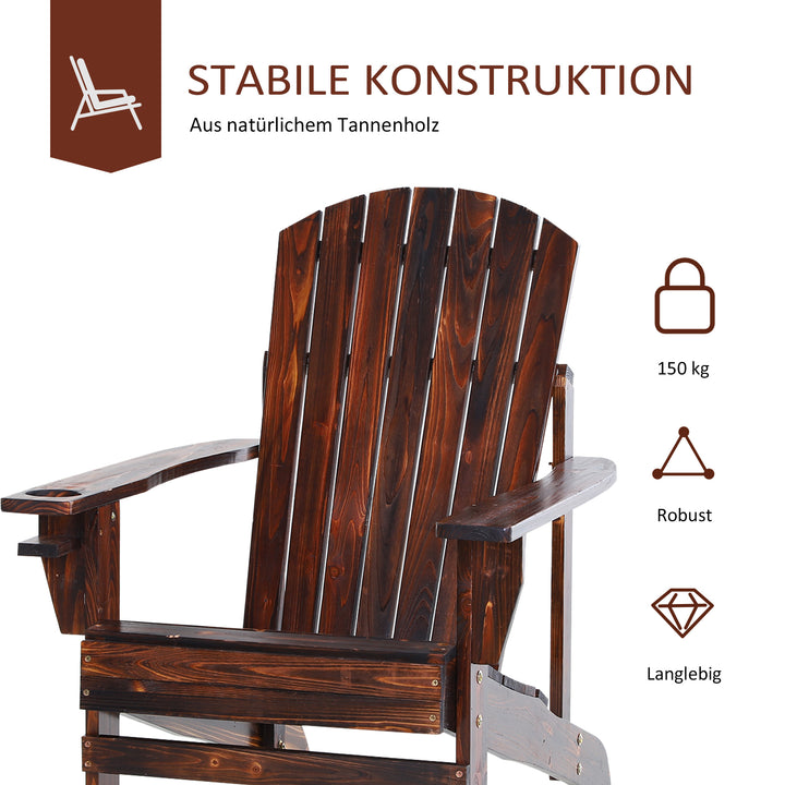 Adirondack havestol med kopholder, haveliggestol, balkonstol, massivt træ, forkullet, 72 x 95 x 93 cm