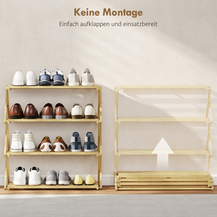 4-etagers skoreol, bambus skoopbevaring, til op til 12 par sko, til entré, gang, 60 x 29 x 67 cm, naturlig