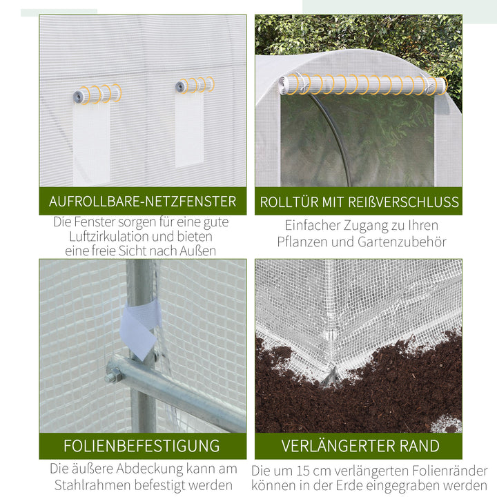 Drivhus 350x200x200cm, polytunneldrivhus, tomathus med dør, vindue, galvaniseret stålpolytunnel, plantetunnel, drivhus inklusive jordankre og reb, havetunnel, hvid