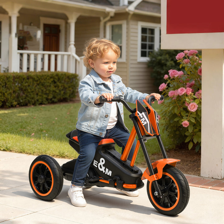 Trehjulet cykel, børnecykel, løbecykel, børnecykel med pedaler, løbecykel til børn 18-36 måneder, stål, 79x44x47 cm, orange