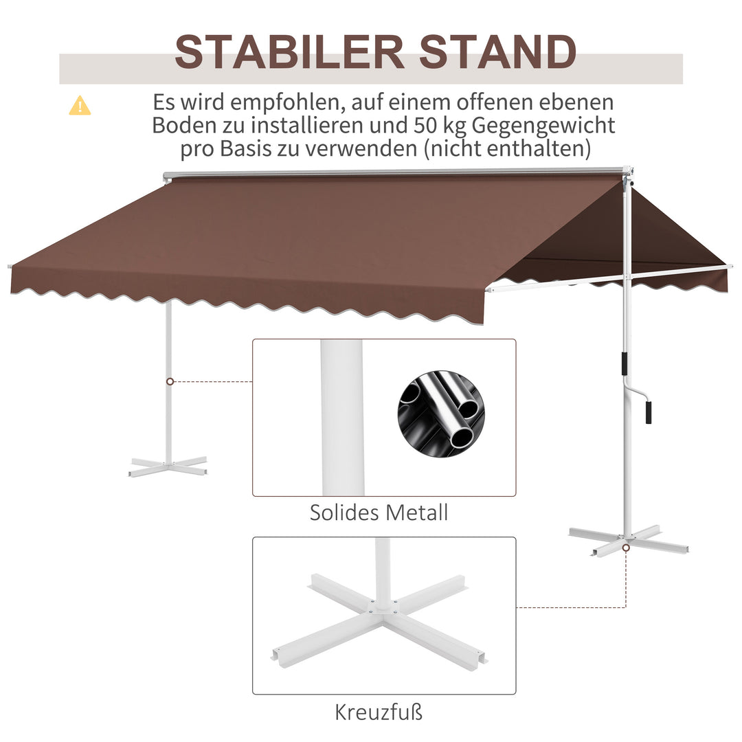 Fritstående markise 4,5x3,4m, justerbar med vippefunktion, håndsving, metalramme, brun