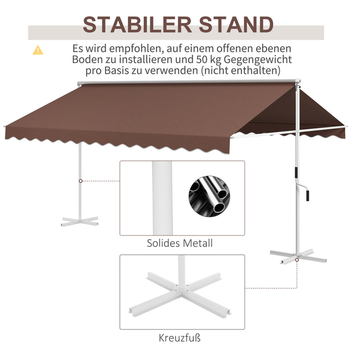 Fritstående markise 4,5x3,4m, justerbar med vippefunktion, håndsving, metalramme, brun