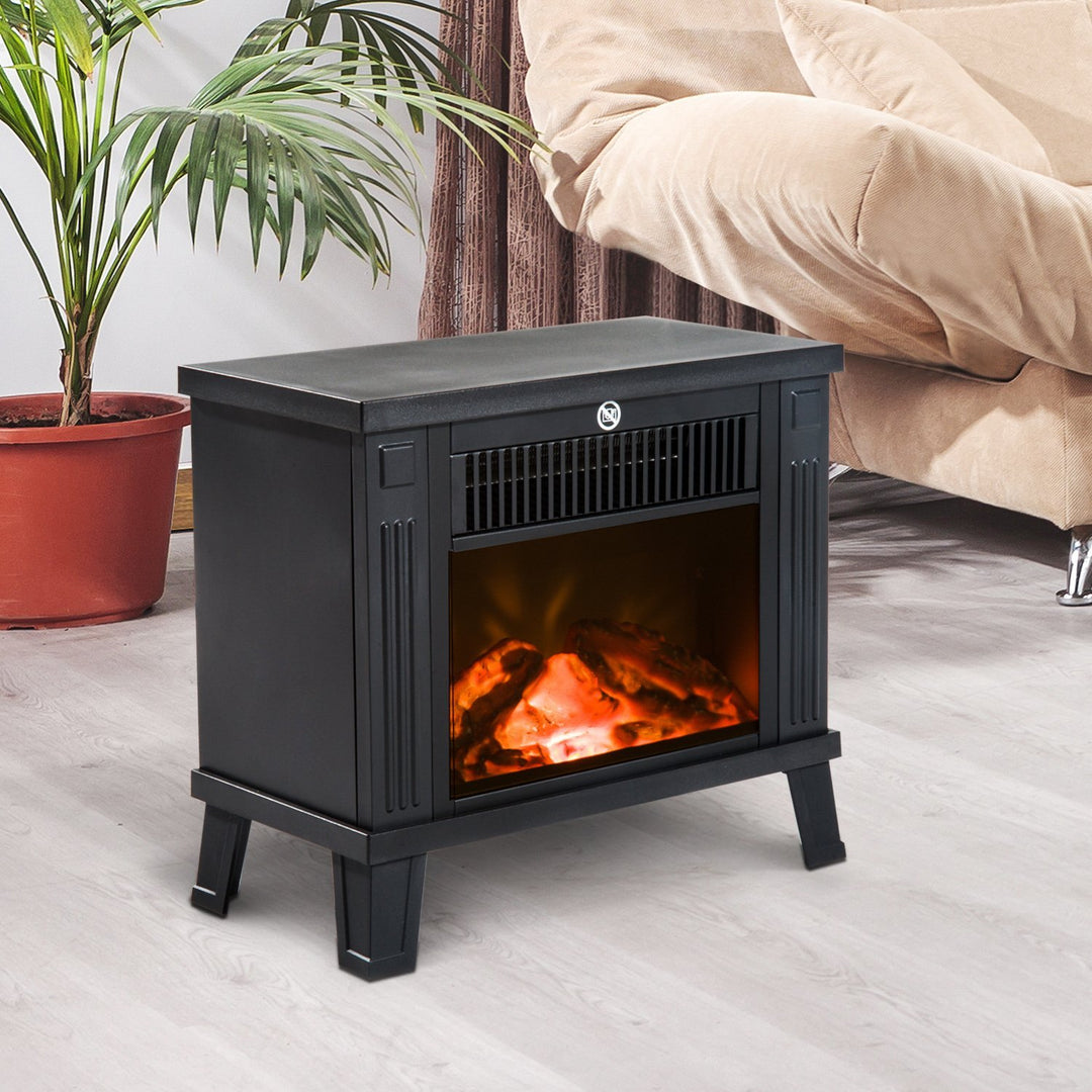 Elektrisk pejs elektrisk pejseovn fritstående pejs med flammeeffekt 600/1200w, metal, sort, 34x17x31 cm