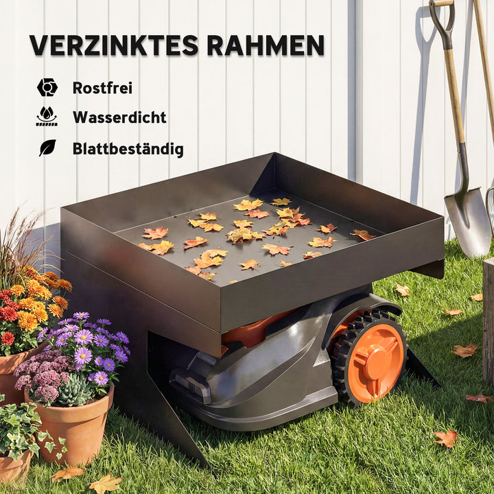 Robotplæneklippergarage, stål, 75 x 70 x 46 cm, med plantekasse, sort