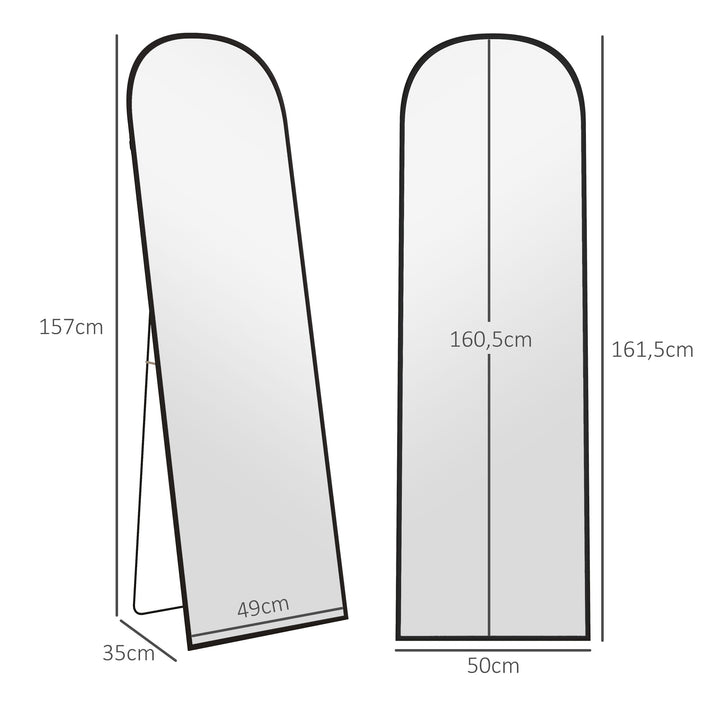 Stående spejl fuld figurspejl stort spejl, moderne design, 50 cm x 1,5 cm x 161,5 cm, sort
