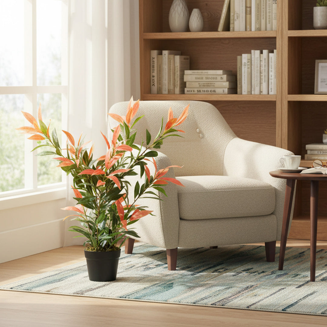 Kunstig Photinia 90 cm kunstig plante med 300 blade, justerbare grene, 45 x 45 x 90 cm, rød+grøn
