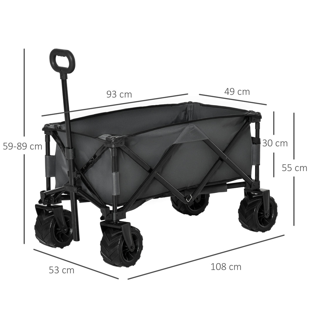 Sammenklappelig sækkevogn, 360° havevogn, transportvogn med teleskophåndtag, justerbar håndtagshøjde, strandvogn, op til 70 kg lasteevne, metal Oxford, mørkegrå, 108 x 55 x 59-89 cm