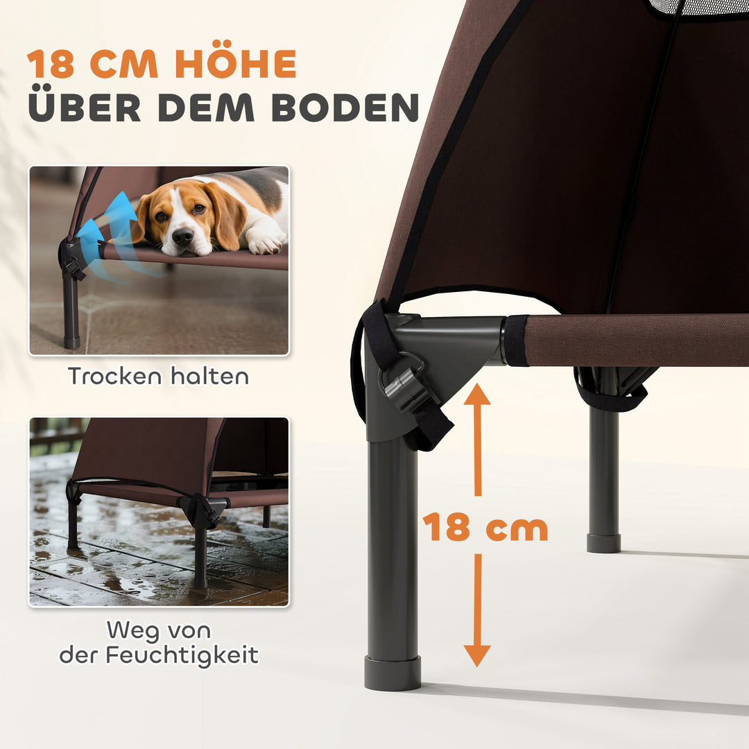 Udendørs hundeseng med tag, hævet hundeseng til mellemstore hunde, 76 x 61 x 71 cm, kaffe