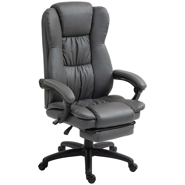 Justerbar drejestol med fodstøtte, nakkestøtte, massagefunktion, kunstlæder, 68,5 x 68,5 x 113-121 cm, mørkegrå