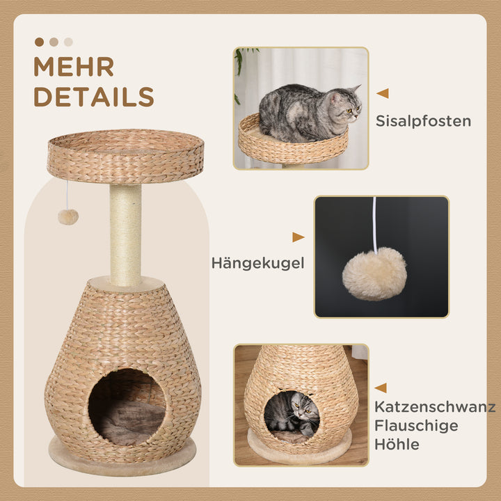 Kradsetræ til katte, kradsetræ til killinger med kattehulebold, sisal, blødt plys, højde 82,5 cm, gul