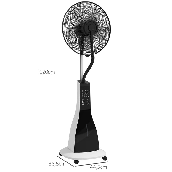 Sokkelventilator med befugtning, støjsvag, bærbar, fjernbetjening, sort/hvid
