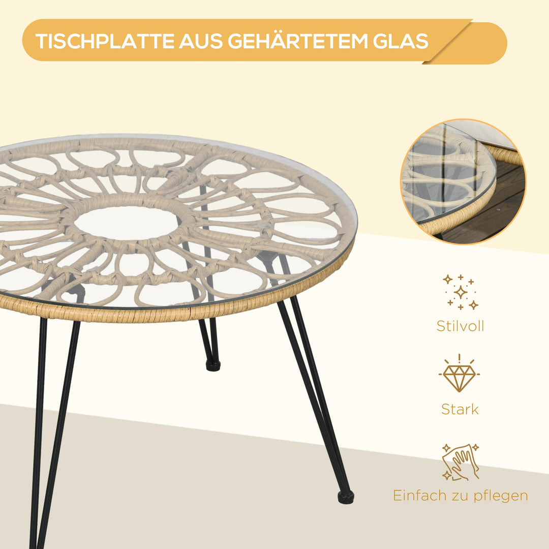 Havemøbelsæt med 5 dele, bohemestil, 1 spisebord og 4 stole, hynder, polyrattan, beige/natur