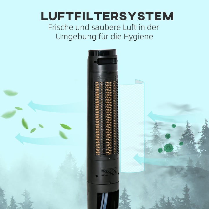 Tårnventilator, klimaanlæg med 4 tilstande, 3 hastigheder, timer, plastik
