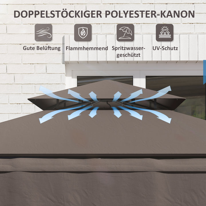 Grillpavillon 242x232x248 cm, vandafvisende, flammehæmmende, havepavillon med dobbeltlagstag, kaffe